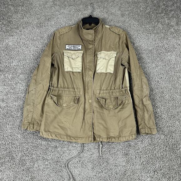 Jack & Jill Jacket Womens Small Khaki Military Field Anorak Back Skull Graphic - Picture 2 of 14